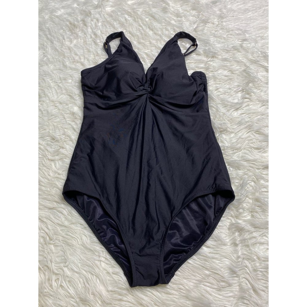 Lands' End Womens One Piece Classic Swimwear Black Strap Swim Flattering Size 12